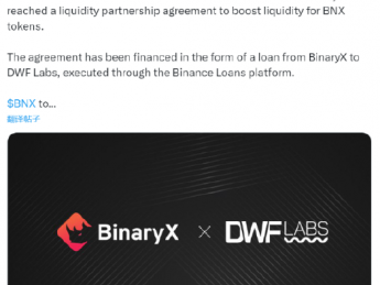 元宇宙链游 BinaryX 宣布与 DWF Labs 达成流动性合作伙伴协议