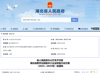 湖北​省人民政府办公厅印发《湖北省数字化赋能中小企业转型行动方案（2023—2025年）》